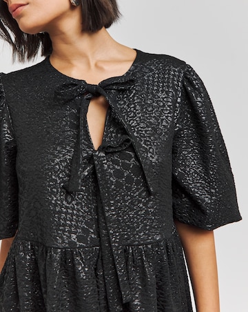 Animal Jersey Jacquard Tie Front Smock Dress With Pockets