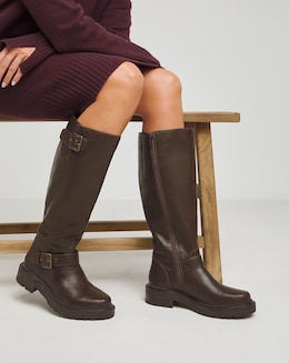 Eden Buckle Detail Knee High Boots - Wide Fit (E) &amp; Super Curvy Calf