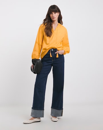 Yellow Long Sleeve Lace Trim Blouse