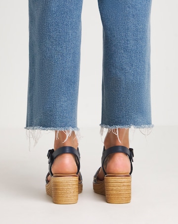 Alani Leather Wedge Sandal With Raffia Detailing Extra Wide EEE Fit