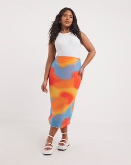 Tie Dye Mesh Overlay Midi Skirt