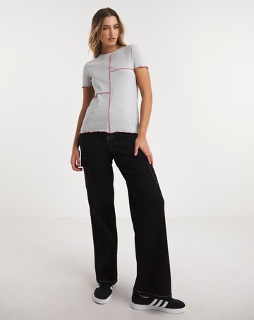 Grey Marl Contrast Seam Detail Top