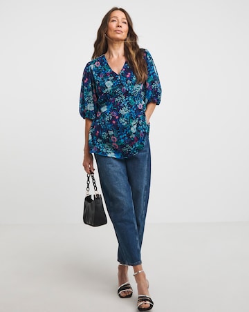 Multi Print Tea Blouse With Exposed Back