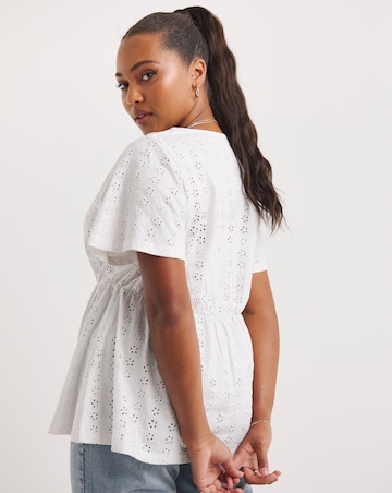 White Jersey Broderie Angel Sleeve Top
