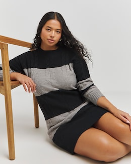 Grey and Black Stripe Cable Knit Dress