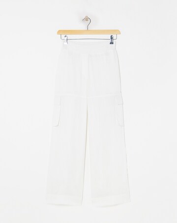 White Linen Wide Leg Utility Trousers
