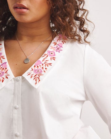 Simply Be Ivory Poplin Blouse with Embroidered Collar