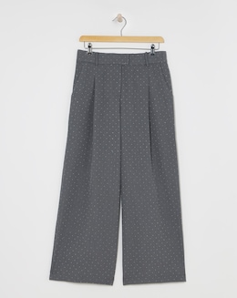 Grey Diamante Wide Leg Tailored Trousers