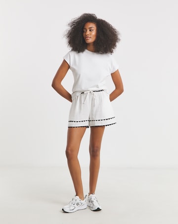 Simply Be Ivory Trim Detail Tie Waist Cheesecloth Shorts