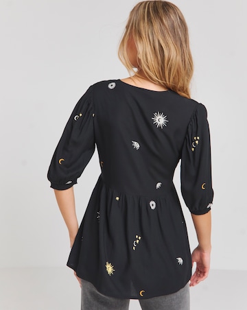Simply Be Black Celestial Embroidered Puff Sleeve V Neck Top