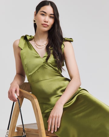 Simply Be Olive Tie Strap Satin Maxi Slip Dress