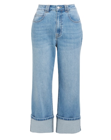 Simply Be Mid Blue Cropped Turn Up Wide Leg Jeans