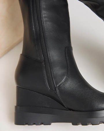 Leyner Stretch Wedge Knee High Boots - Wide Fit (E) & Super Curvy Calf
