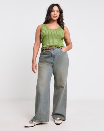 Simply Be Green Metallic Rib Knit Vest Top