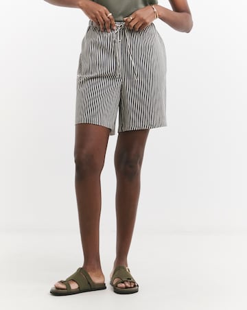 Striped Linen Mix Knee Length Shorts