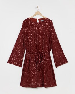 Wine Sequin Skater Dress