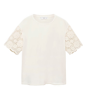 Mango Crochet Sleeve Cotton T-Shirt