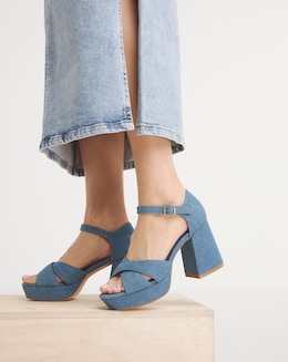 Mia Cross Front Platform Heeled Sandals - Extra Wide Fit (EEE)