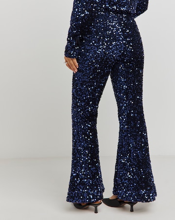 Navy Flared Sequin Trousers
