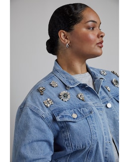 Light Wash Brooched Embellished Jacket