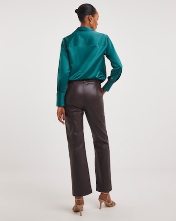 Chocolate Faux Leather Straight Leg Trousers