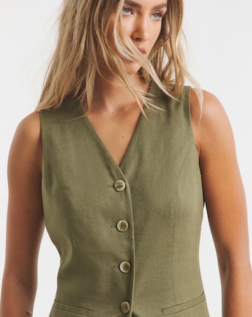 Simply Be Khaki Linen Blend Longline Co-ord Waistcoat