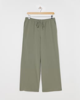 Khaki Drawcord Waist Relaxed Wide Leg Trousers