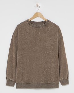 Chocolate Acid Wash Seam Detail Sweatshirt
