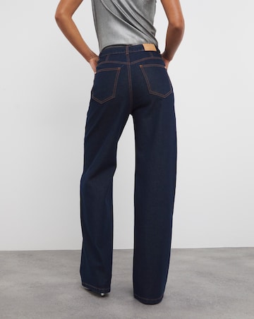 Indigo Contrast Stitch Wide Leg Jeans