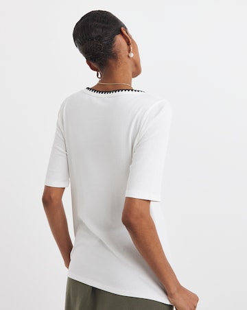 Cream Scoop Neck Contrast Stitch Top