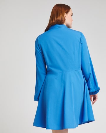 Blue Twist Front Cotton Shirt Dress