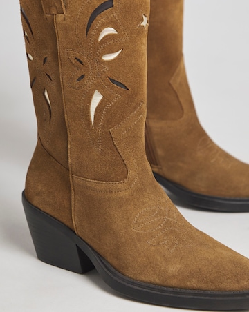 Rowan Suede Cut Out Detail Western Boots - Wide Fit (E) & Standard Calf