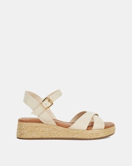 Dune Littleton Leather Woven Flatform Sandals Wide Fit