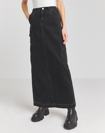Simply Be Black Utility Cargo Pocket Denim Maxi Skirt