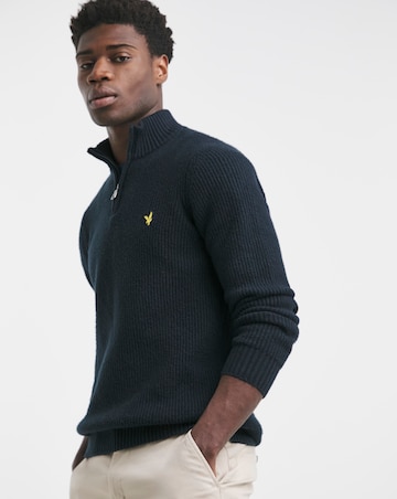 Lyle & Scott Navy 1/4 Zip Shackers Stitch Jumper