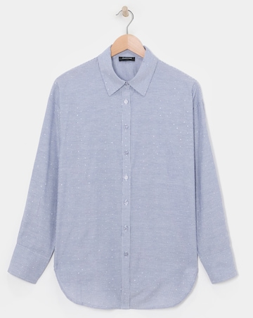 Womens Diamante Oversized Long Sleeve Shirt - Blue Stripe