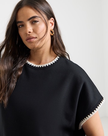 Simply Be Black Short Sleeve Blanket Stitch Sweatshirt