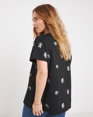 Simply Be Black Ditsy Embroidery T-Shirt