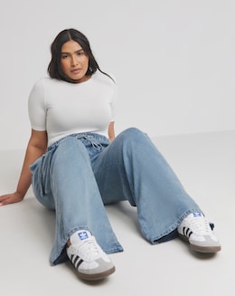Simply Be Bleach Wash Pull On Wide Leg Jeans with Tencel TM Lyocell