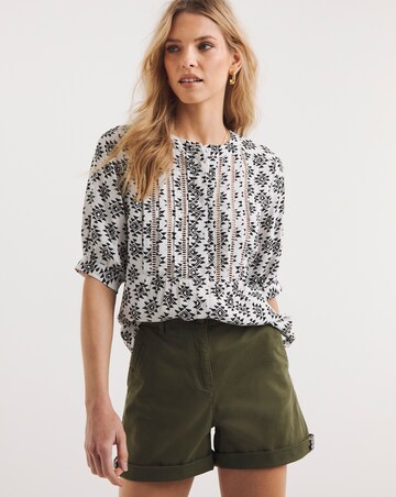 Geo Print Ladder Trim Blouse