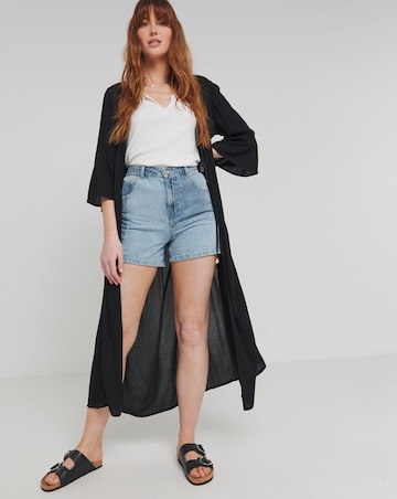 Simply Be Black Embroidered Trim Longline Kimono With Shell Tie