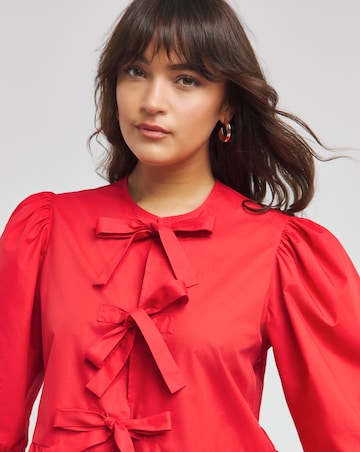 Tie Front Puff Sleeve Smock Top