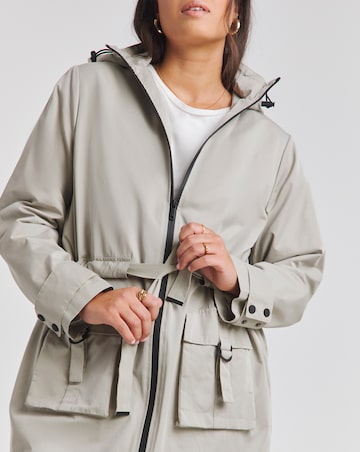 Washed Grey Hooded Longline Utility Coat