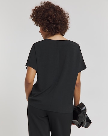 Black V Neck Textured Boxy Blouse