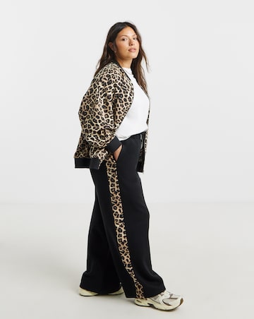 Black & Leopard Side Stripe Wide Leg Joggers