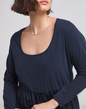 Navy Jersey Poplin Long Sleeve Midi Dance Dress