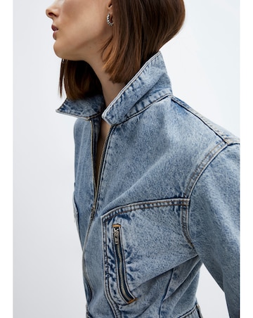 Mango One-Piece Denim Zipper Jumpsuit