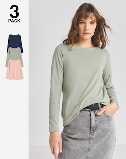 Navy,Sage &amp; Peach 3 Pack Slash Neck Tops