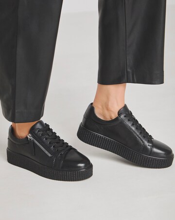 Quincy Side Zip Leather Trainer - Wide Fit (E)