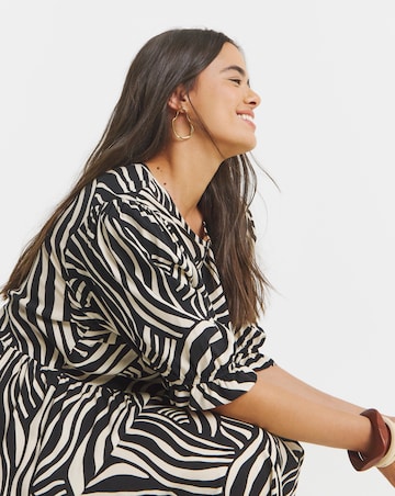 Simply Be Mono Zebra Print Spun Viscose Midi Dress With Pockets